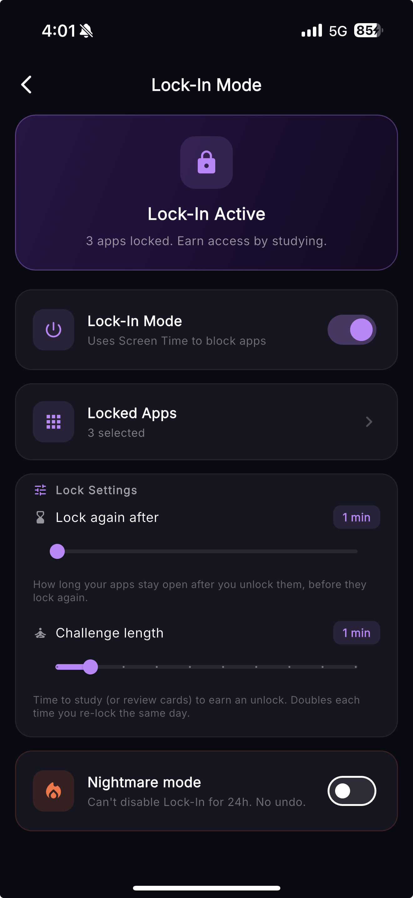 Lock-In Mode settings